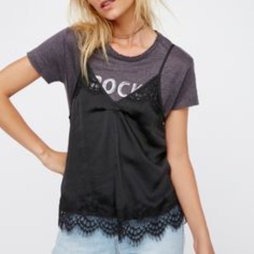 Free People Sultry Black Lace Tank Top